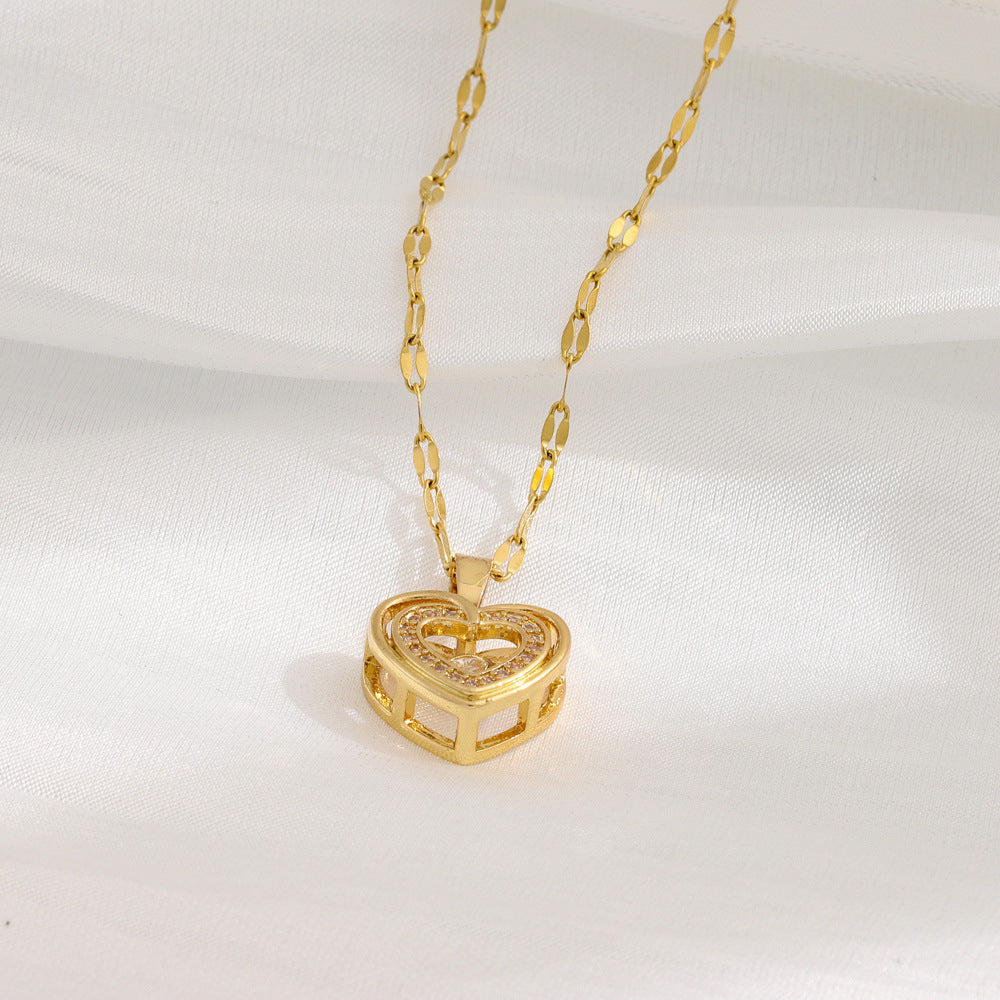 Double-layer Love Necklace With Rhinestones - My Store