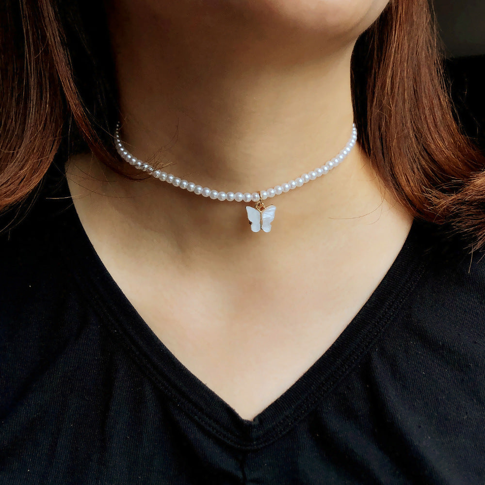 Butterfly Opal Pearl Bow Necklace - My Store