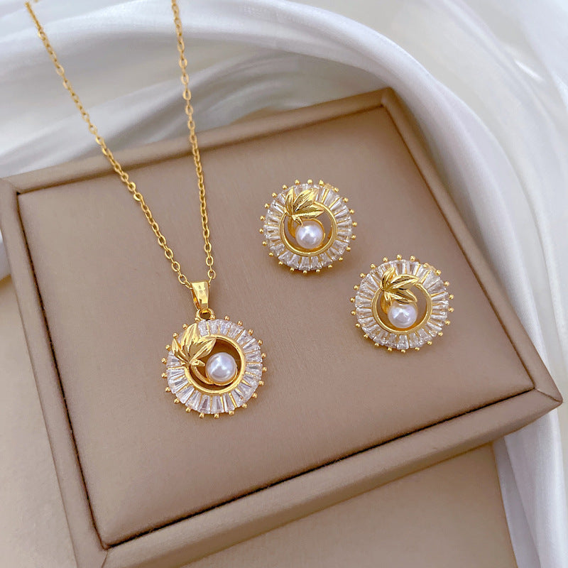 Full Diamond Round Ring Necklace And Earrings - My Store