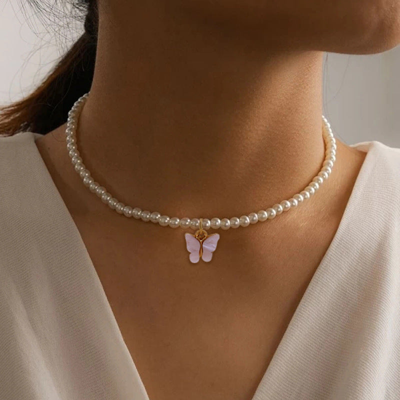 Butterfly Opal Pearl Bow Necklace - My Store