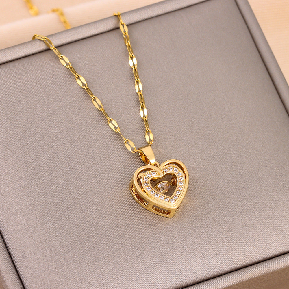 Double-layer Love Necklace With Rhinestones - My Store